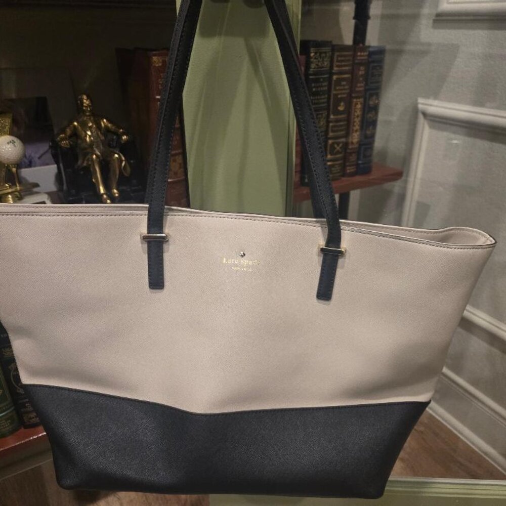 Kate Spade Cedar Street Harmony Two-Tone Beige & Black Leather Shoulder Bag